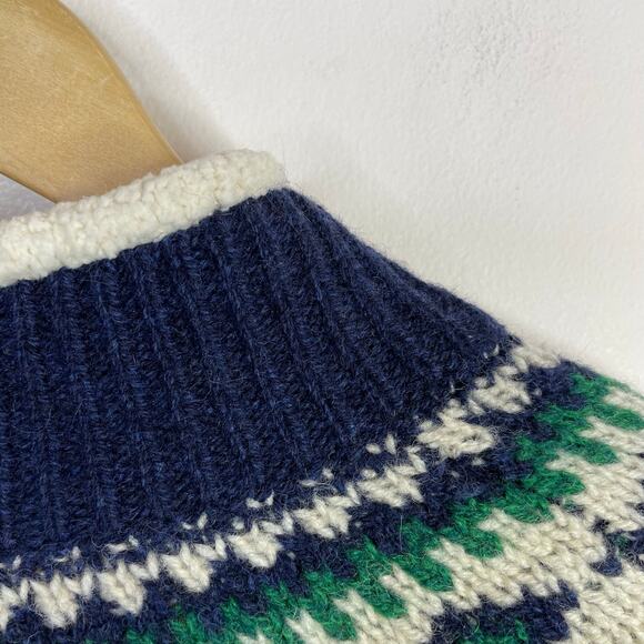 LL Bean Ragg Lambs Wool Fair Isle Sherpa Lined Zip Cardigan Sweater XL Petite - Picture 11 of 16